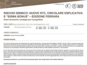 Corso di aggiornamento tecnico: Rischio sismico: nuove NTC, circolare esplicativa e “Sisma Bonus”